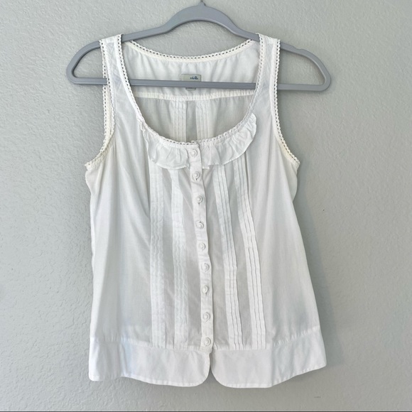 Anthropologie Odille White Pleated Button Up Collared Sleeveless Blouse Top - Picture 1 of 11